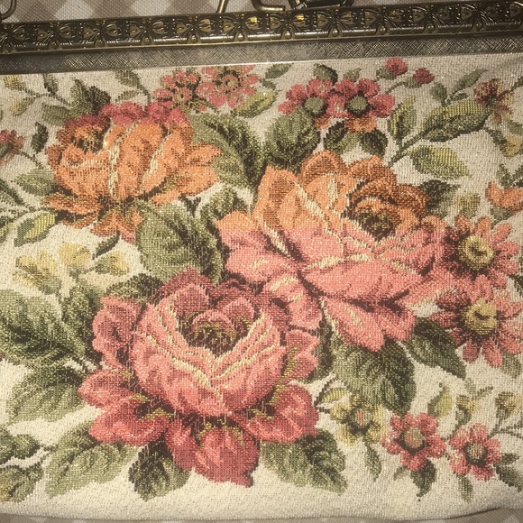Vintage floral tapestry bag with glitter effect - Picture 2 of 11